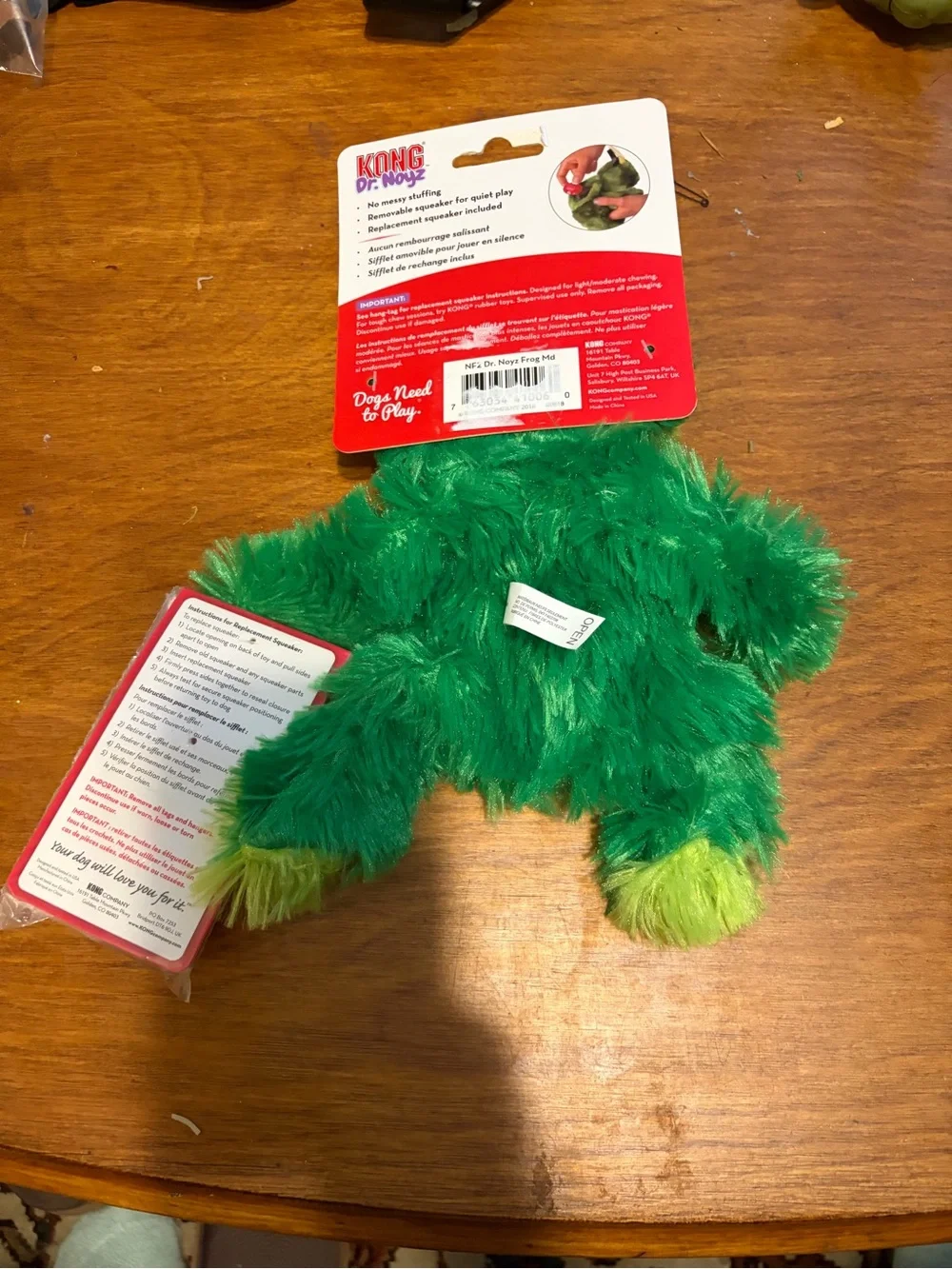 KONG Dr. Noyz Plush Green Frog Dog Toy w/Minimal Stuffing Removable Squeaker Med